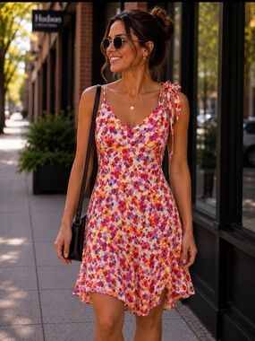 Colorful Polka Dot Bow Strap Midi Dress | Retro Mod Statement SZ S NWT